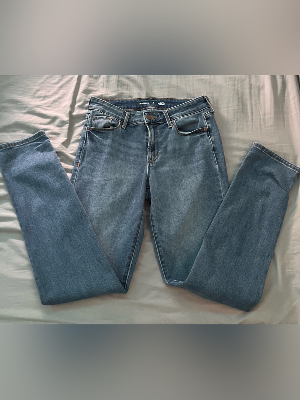 Old Navy Power Slim Straight Mid-Rise Stretch Medium Wash Blue Jeans 6 Tall